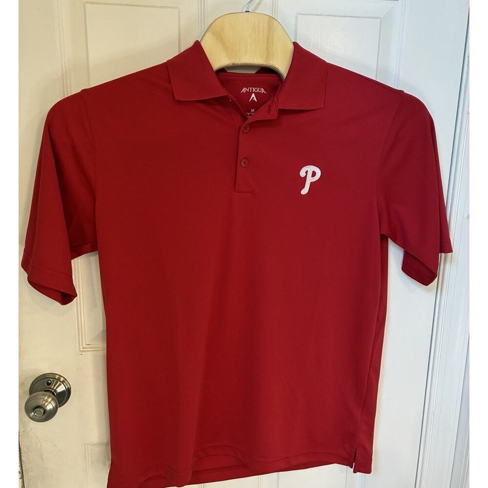 Philadelphia Phillies Antigua MLB Polo Shirt Mens Medium Red Short Sleeve